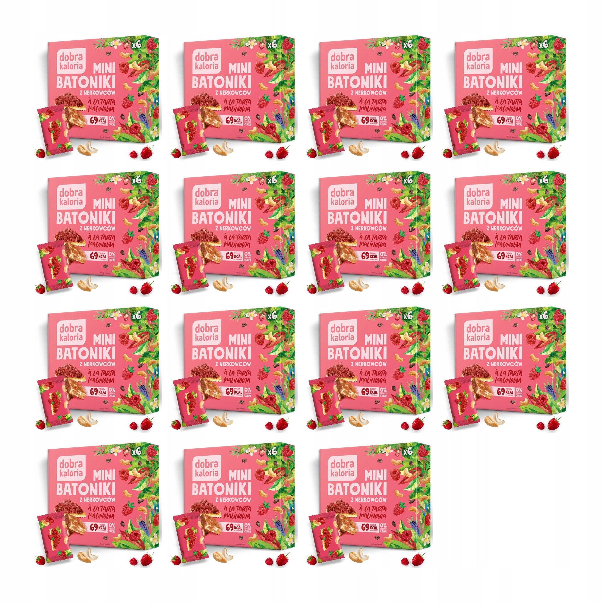 Zestaw Dobra Kaloria Mini batoniki z nerkowców Tarta Malinowa 102 g 15 szt.