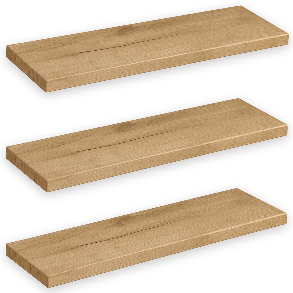 Półki Ścienne Wiszące Dąb Craft Złoty– Zestaw 3x Półka 60 x 15 CM Na Ścianę