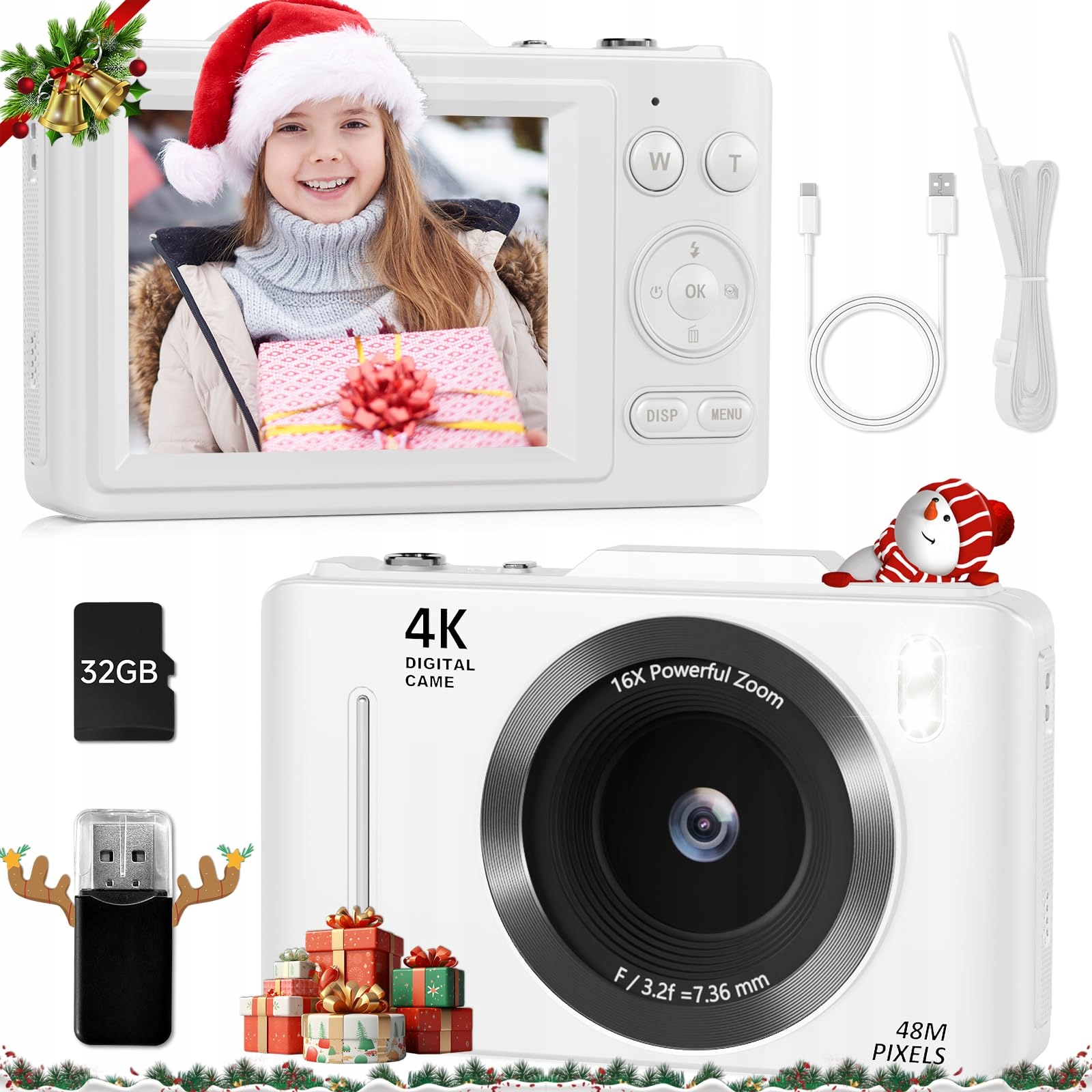 Digitální Fotoaparát 48 Mp Hd 1080P Blesk 16X Mini Zoom „namiř A Vyfoť“