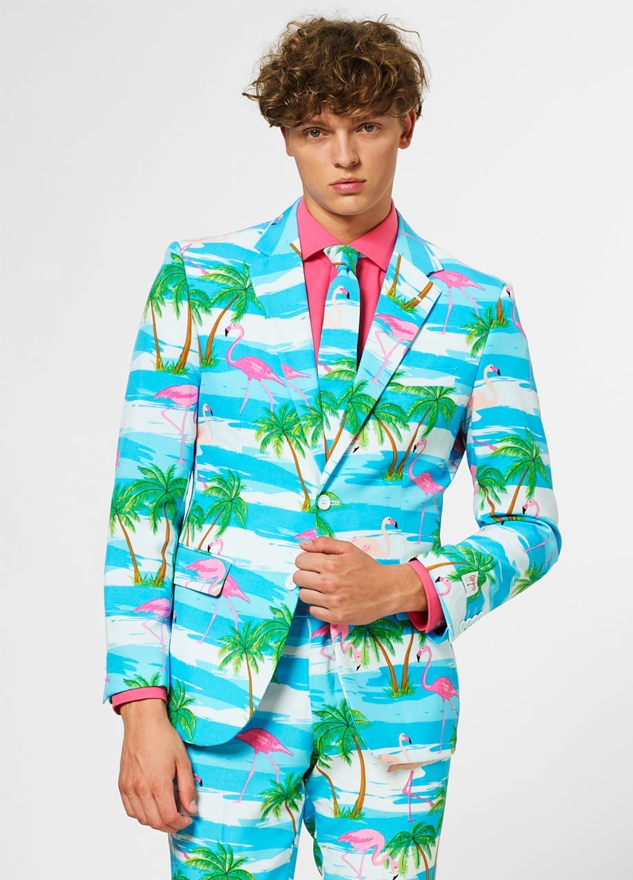 Opposuits Pánský Oblek Vzor Plameňáci A Palmy Světle Modrý 50 6FA
