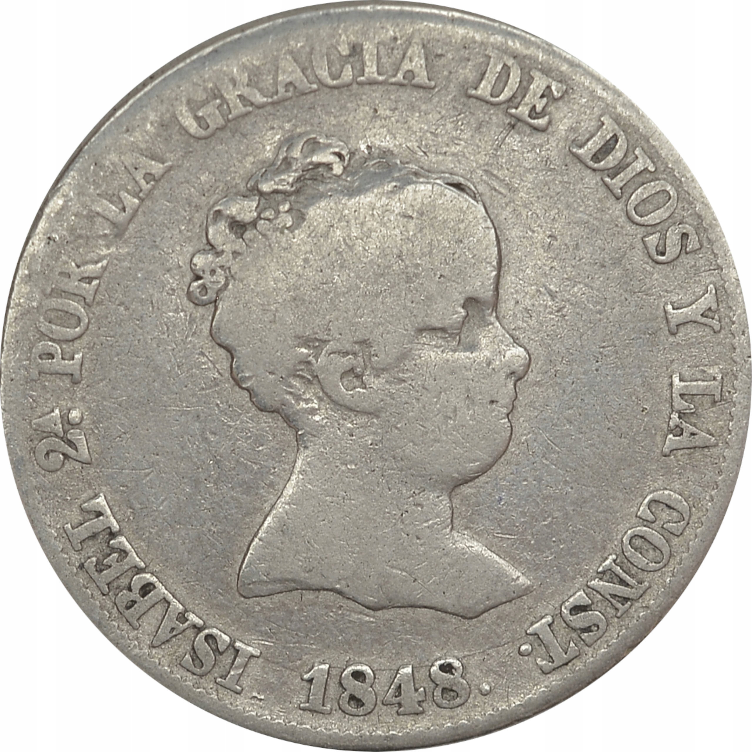 7.hyr.HISZPANIA, IZABELA II, 4 REALE 1848 CL