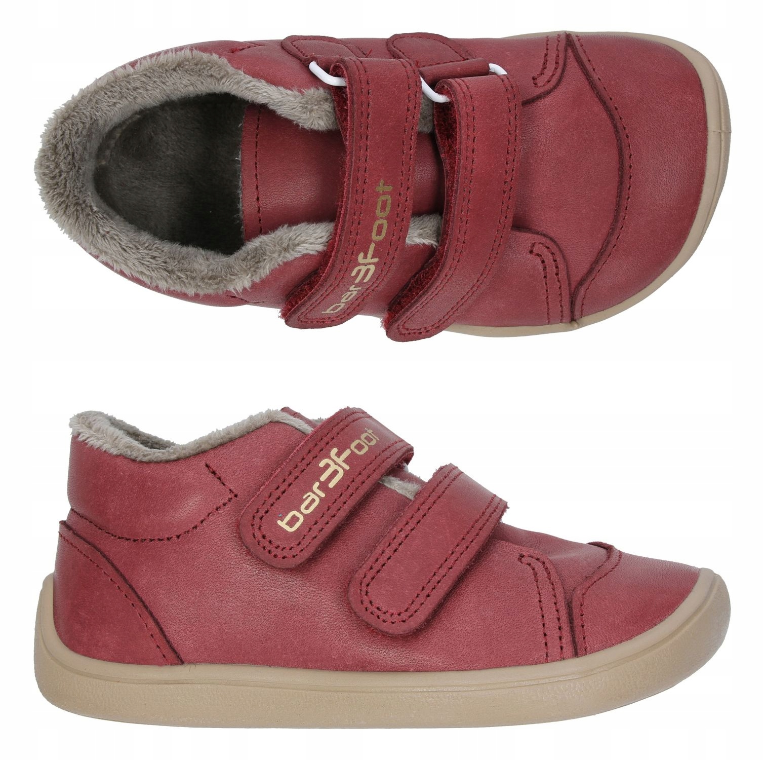 Buty skórzane, ocieplane 3f barefoot Elf Step Tex burgund 26