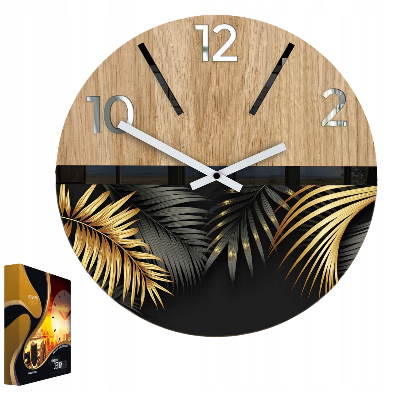 Nástěnné hodiny Dubový akrylový Golden 33 cm Kulatý Křemenné