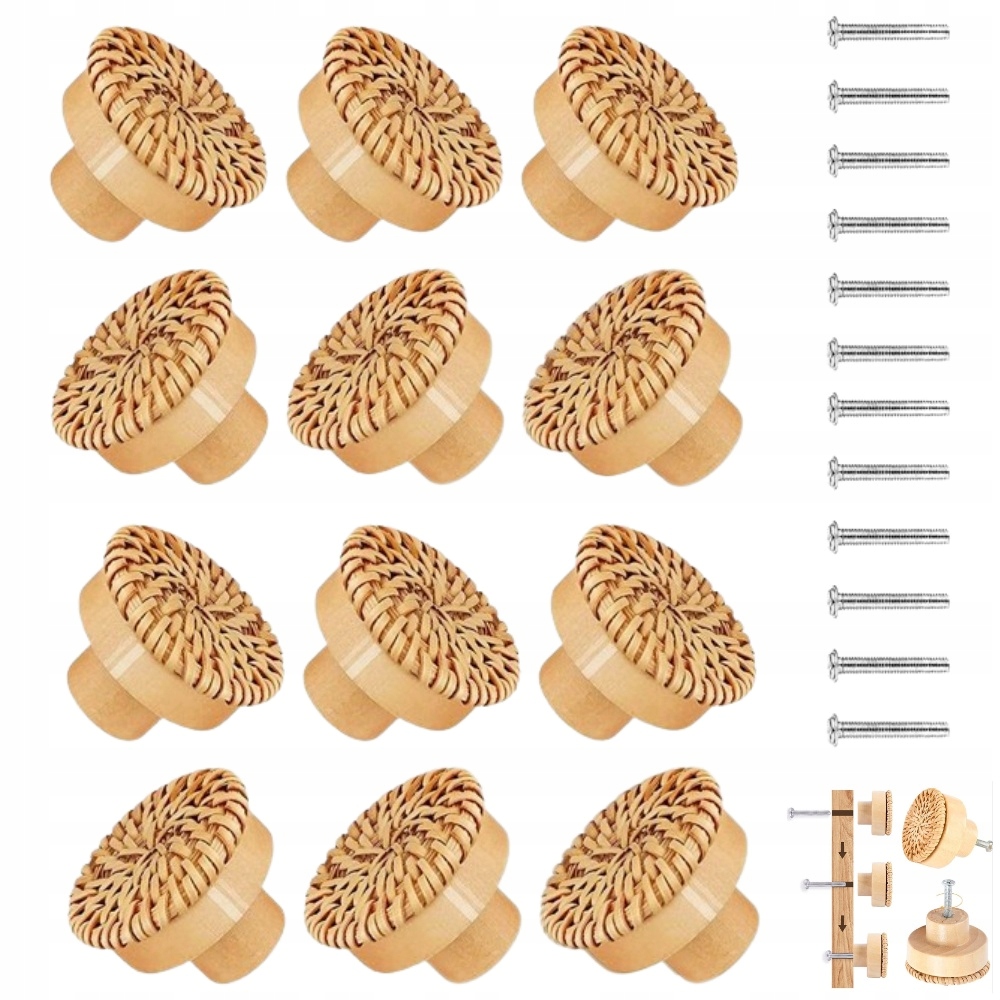 16x Retro rattanowe gałki szuflady nowoczesne Boho UCHWYTY MEBLOWE