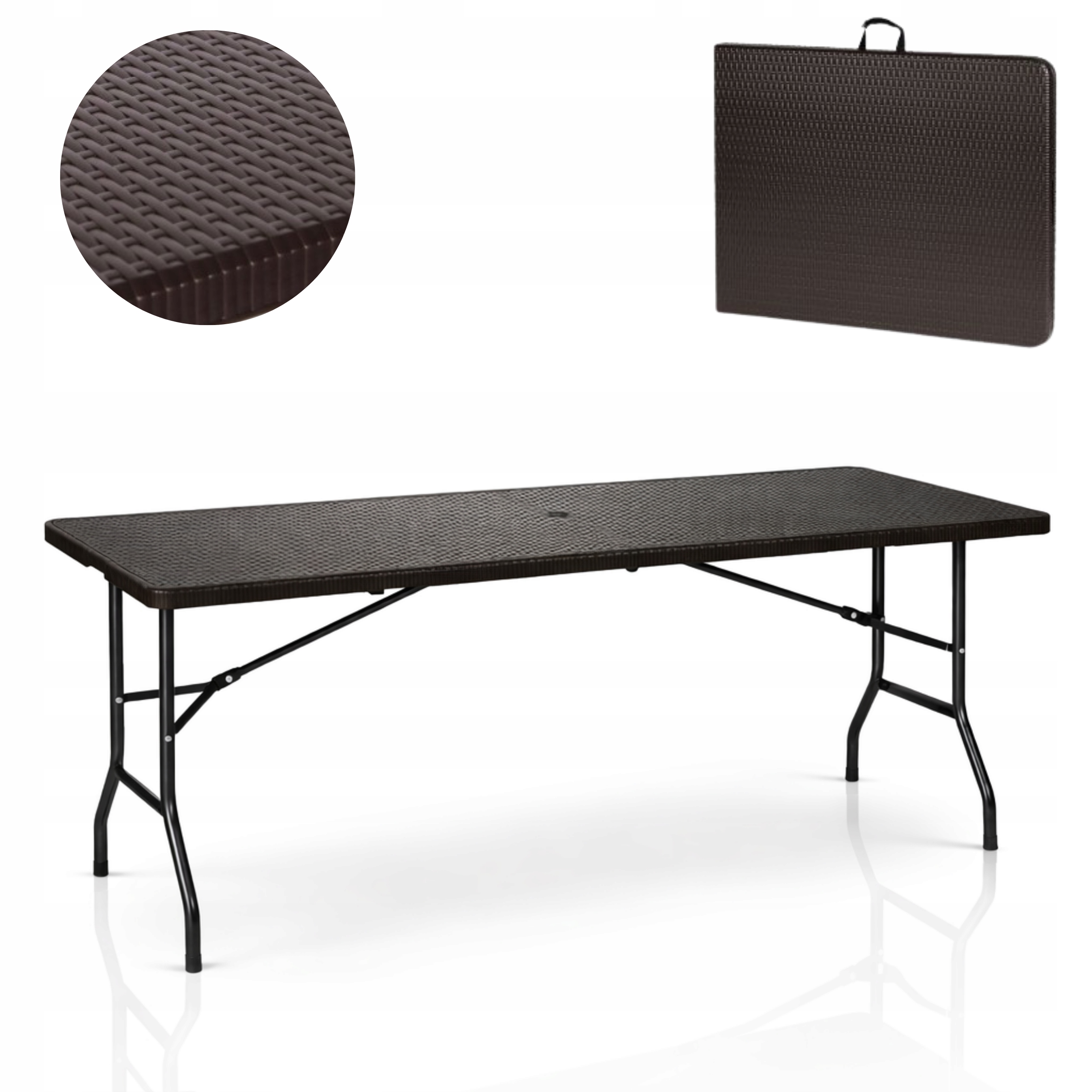 Stół Ogrodowy Cateringowy Składany 180 cm Bankietowy Walizka Ratan Brązowy