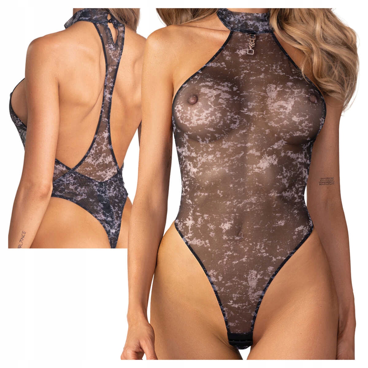 Obsessive přiléhavé sexy průsvitné body Corrosis černé L/XL