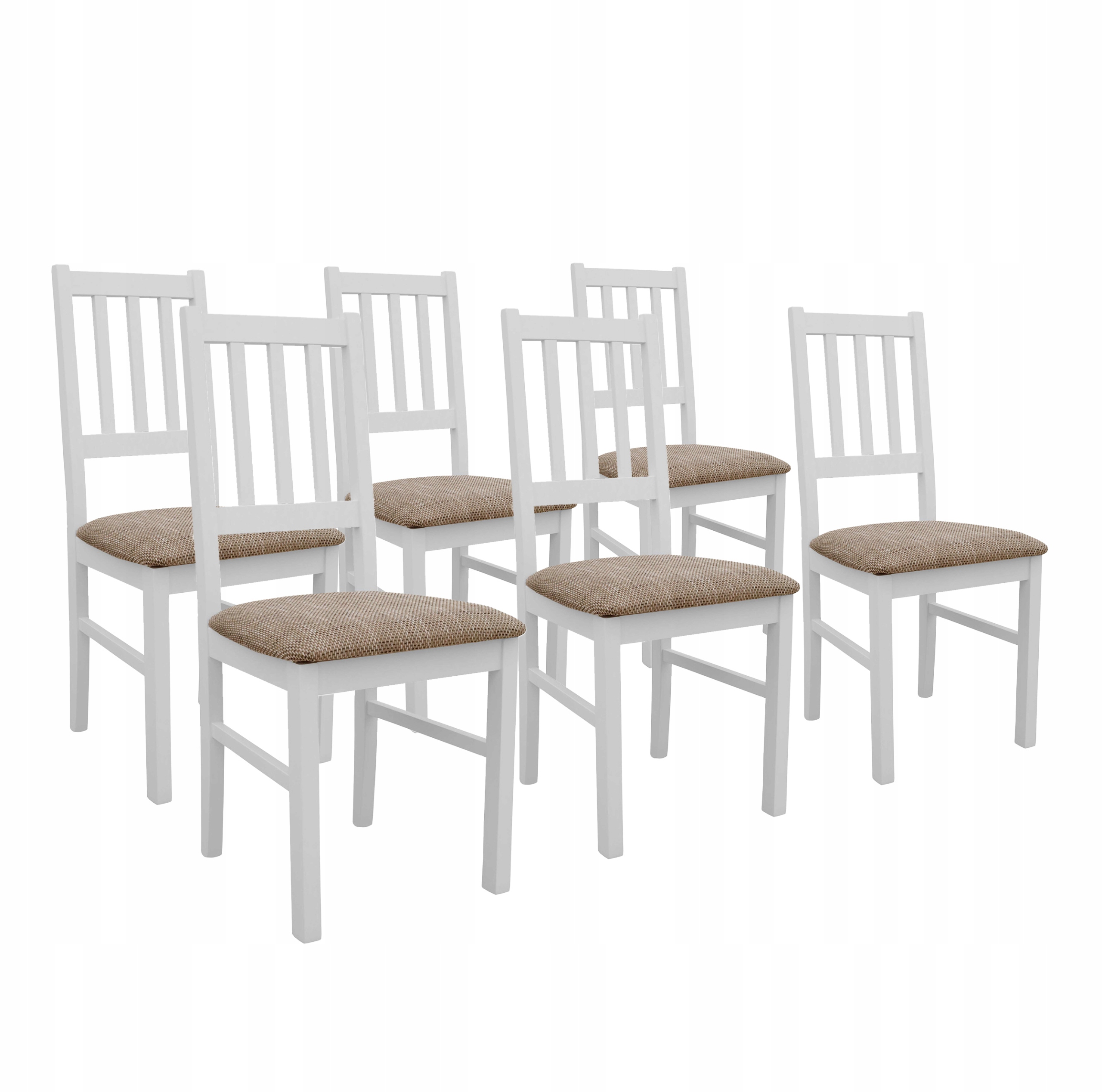 Sada 6 x Jídelní židle do obývacího pokoje do kuchyně dřevěná BOS04 Bílá/béžová