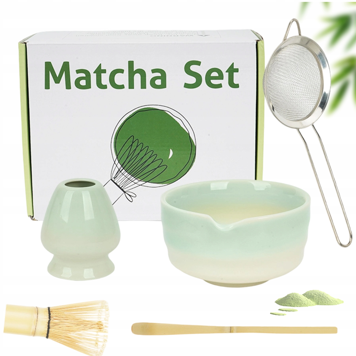 Levně Elegantní Sada Matchy Keramika Bambus Dárek Pro Milovníky Čaje