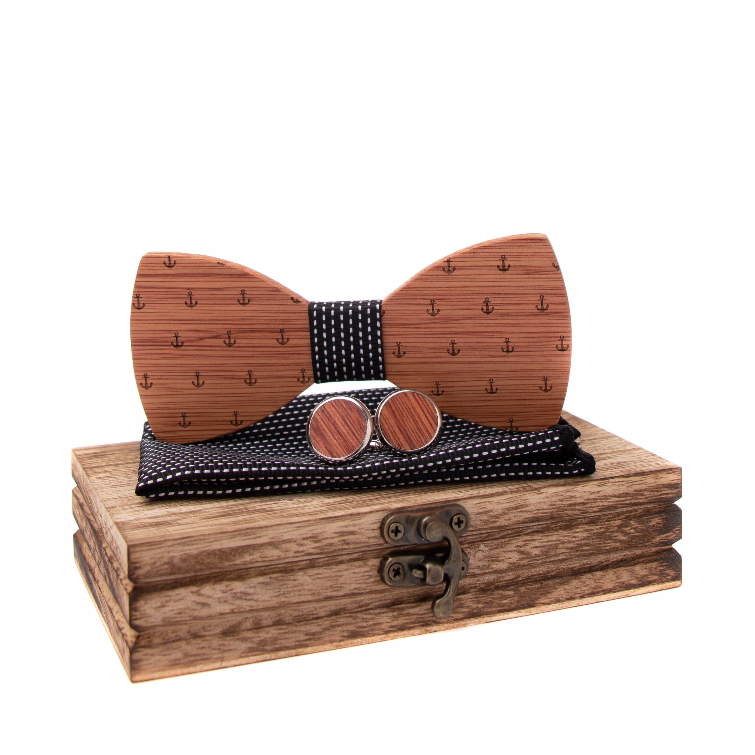 

Mucha Drewniana Poszetka Spinki Zestaw