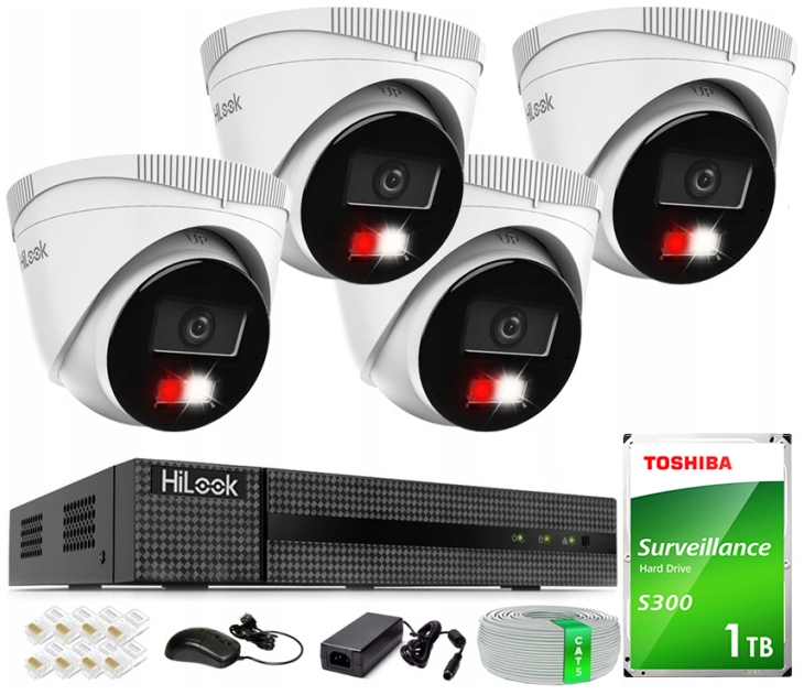 Set Na Monitorovanie Domu 4MPx Poe 4 Kamery Hilook Hikvision Audio Hdd 1TB