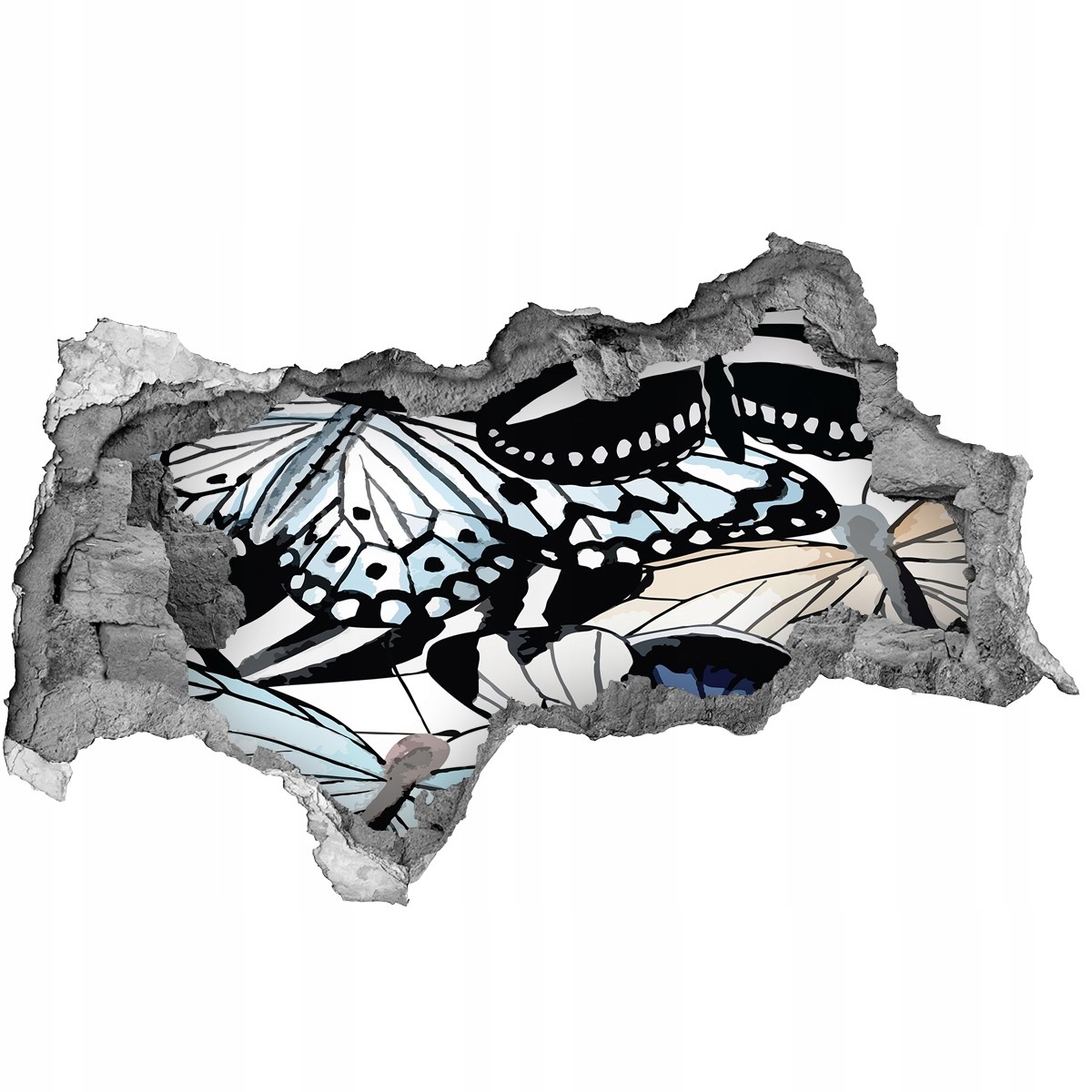 

Dziura 3d foto tapeta Naklejka Motyle i kwiaty