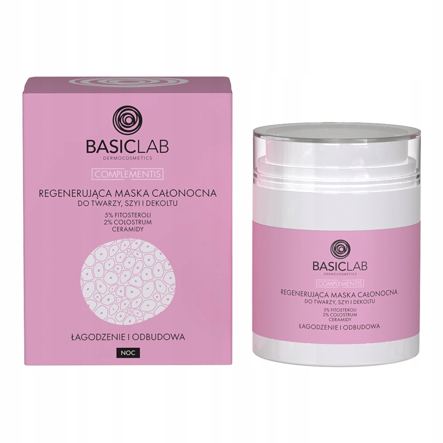 BasicLab Regenerująca maska całonocna do twarzy, szyi i dekoltu, 50 ml