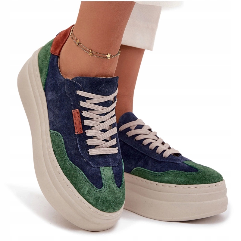 Dámské Tenisky Z Přírodního Semiše Zazoo N1269S3 Modro-zelené, Velikost 36