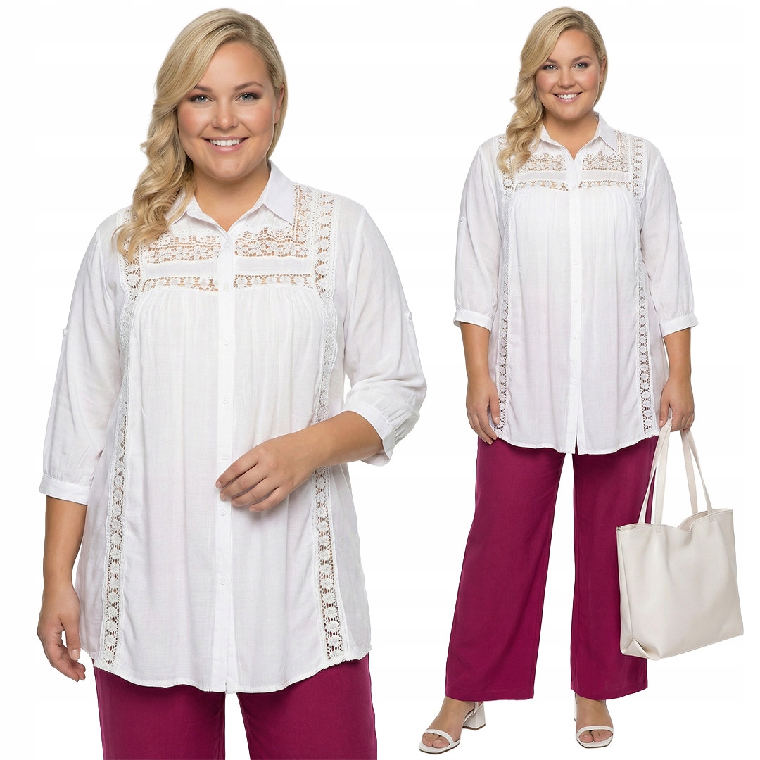 Bílá krajková košile s vložkami plus size velikost 52