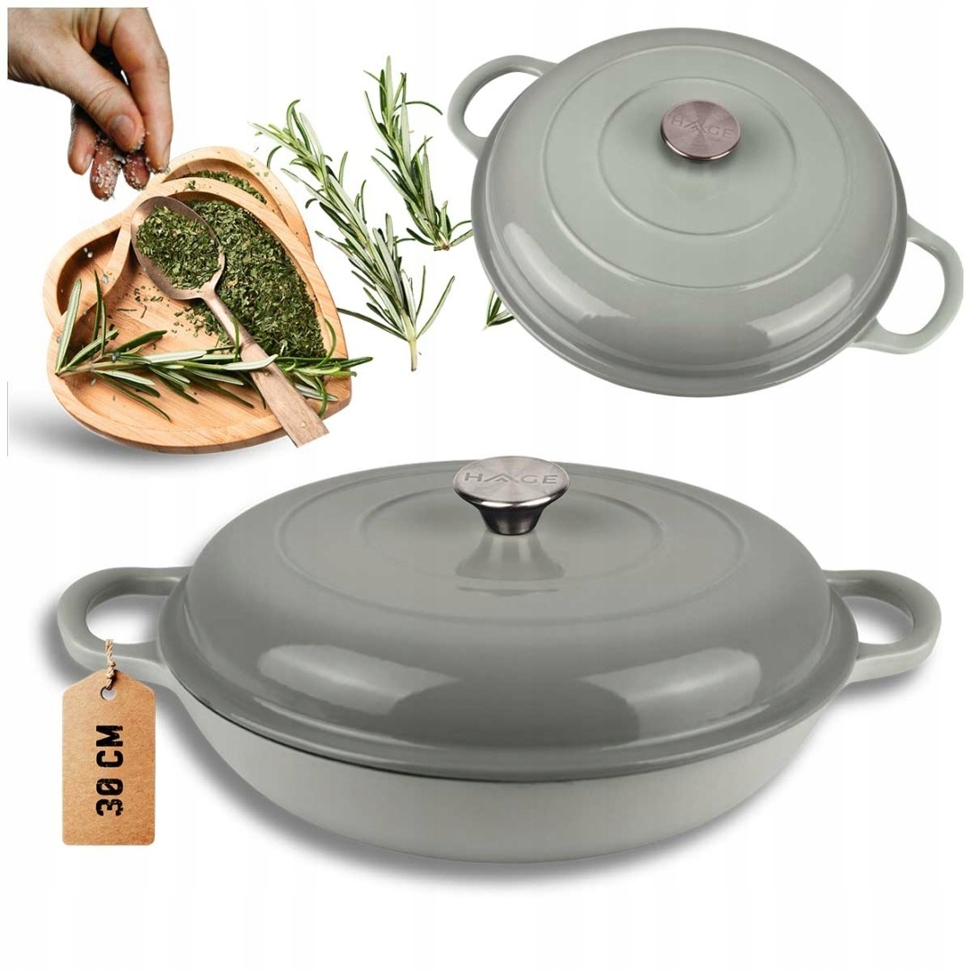 Smaltovaný Hrniec Liatinový Plochý 30 cm 3L Hage Šedý