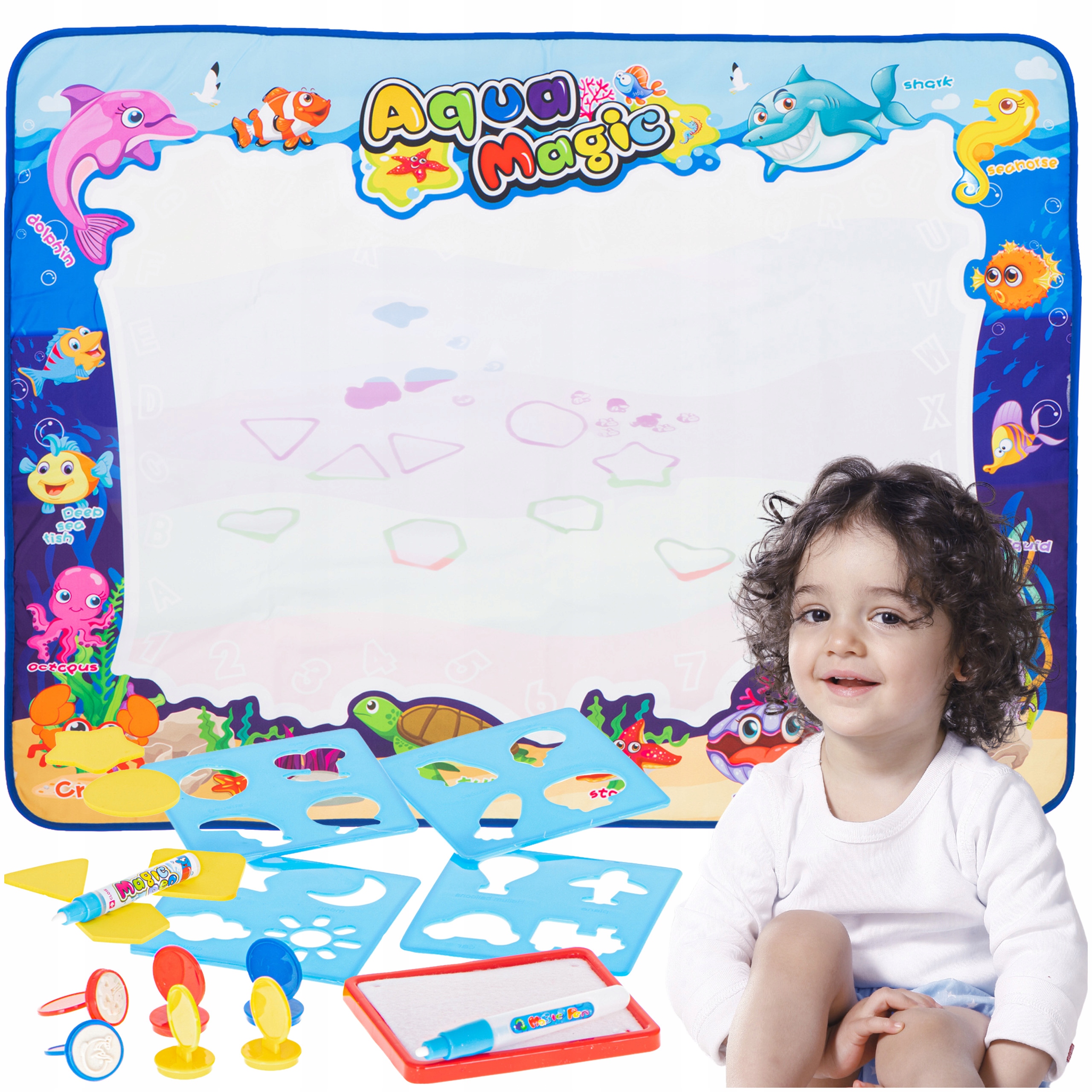 MATA WODNA DO MALOWANIA RYSOWANIA WODĄ PIECZĄTKI SZABLONY ZESTAW 100X80CM