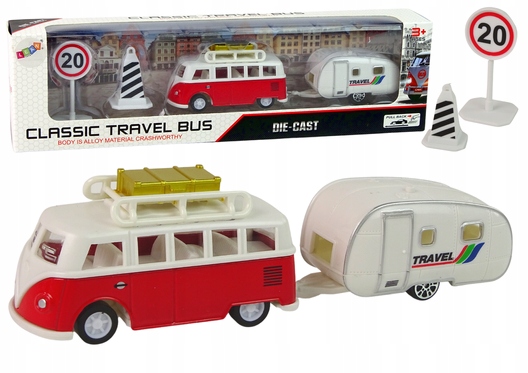 

Zestaw Pojazdów Czerwony Bus Przyczepa Camping