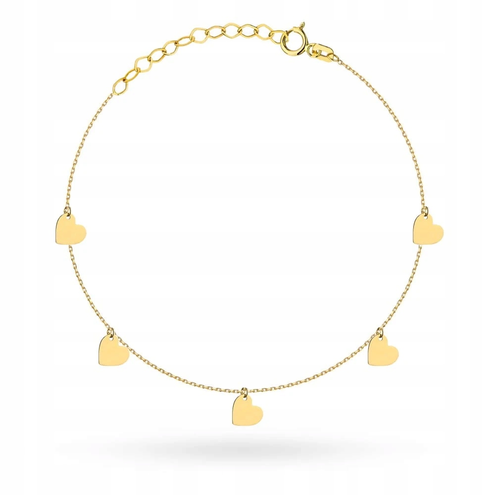 Zlatý Náramek Na Nohu 585 Srdíčka Plně Nastavitelný 25 CM