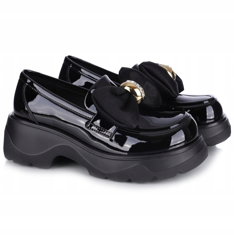 Półbuty damskie z kokardą Loretta Vitale W5322 Black skóra lakier R..37