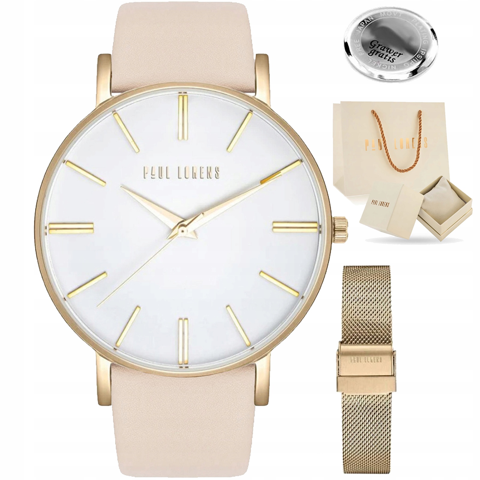 Dámské hodinky Paul Lorens Julie bt kožený řemínek béžový síťovina mesh