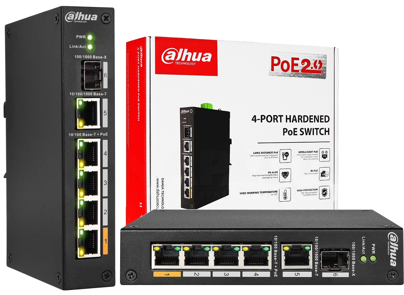 Priemyselný prepínač PoE Dahua PFS3106-4ET-60 Sfp 4-portový Uplink Watchdog