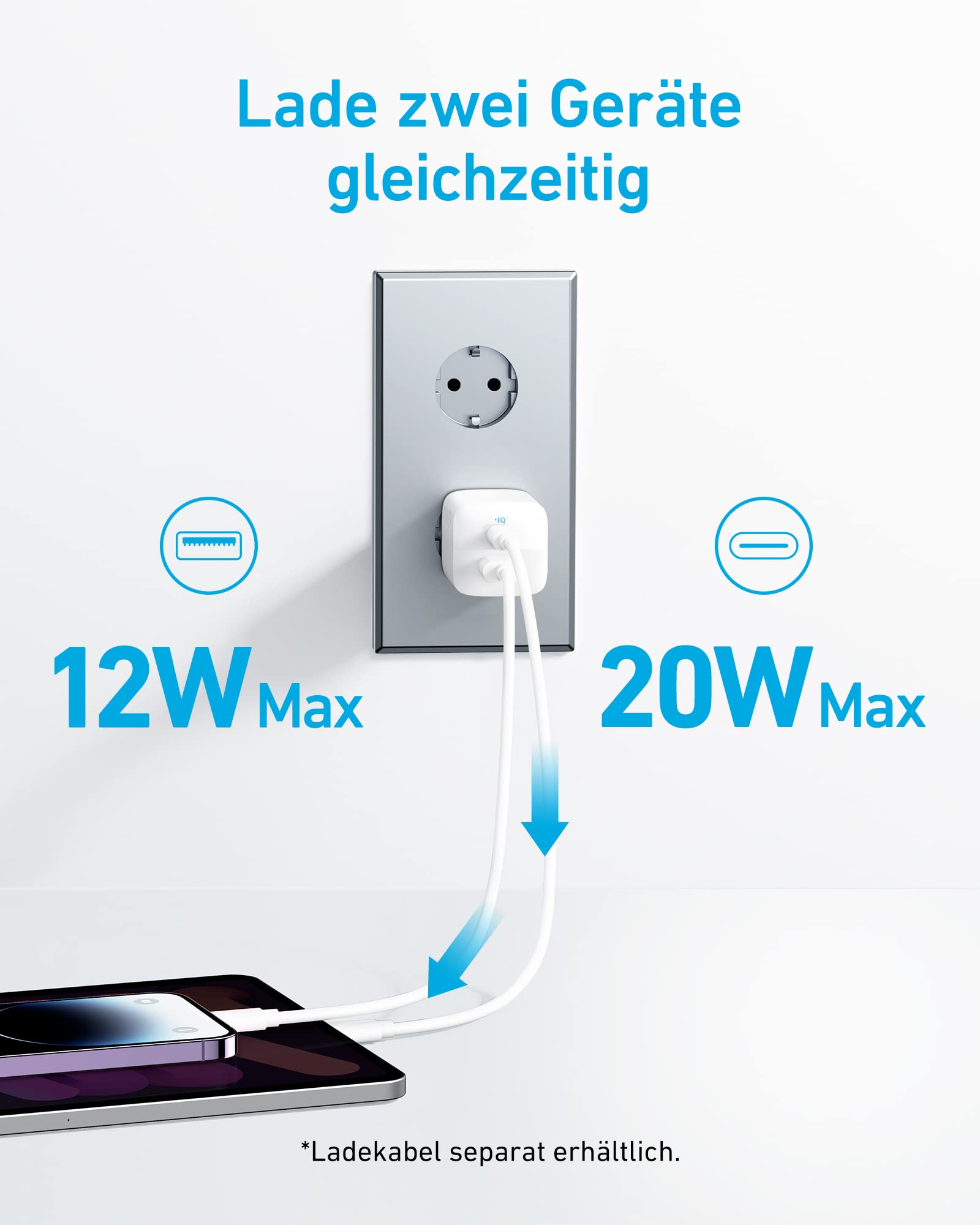 ANKER Ładowarka USB C 33W Kompaktowa 2 Porty iPhone 15 14 Galaxy iPad Biała — miniatura 3