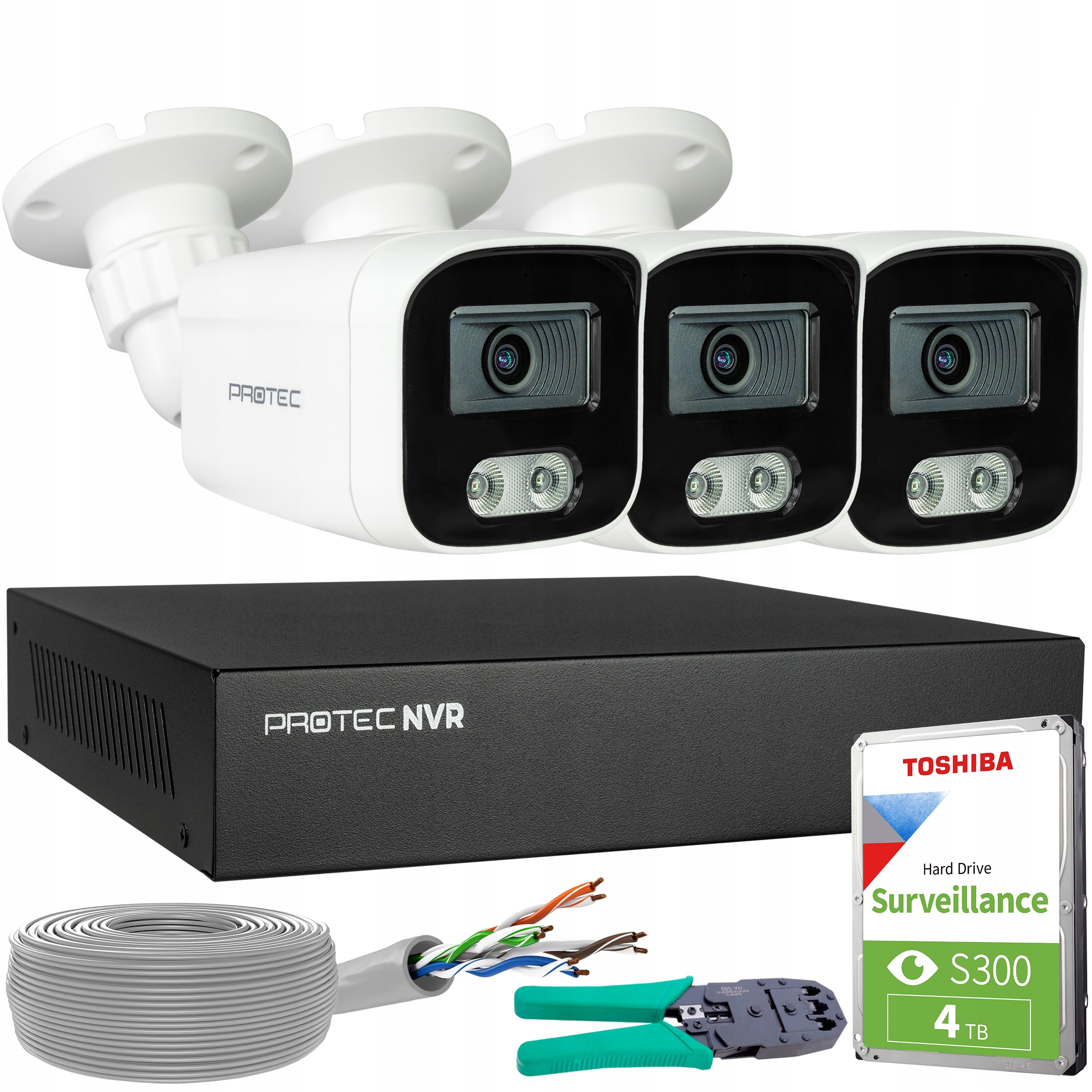 Sada pro monitorování 3 kamer Ip 8MP PoE Mikrofon Detekce lidí Hdd 4TB