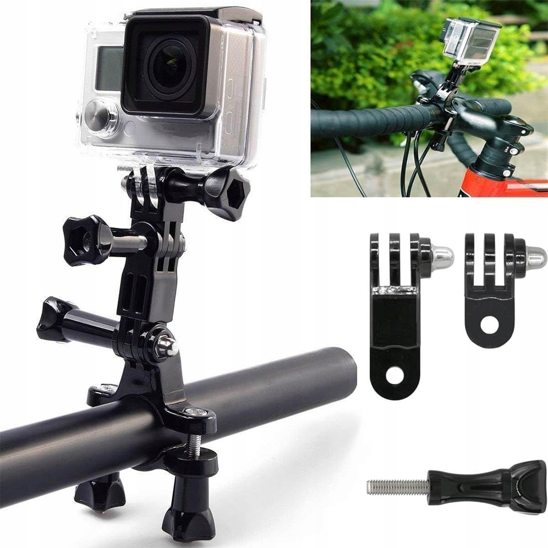 ZESTAW 2x VERSTELLBARE UCHWYT DO KAMER GOPRO HERO I INNYCH KAMER SPORTOWYCH — miniatura 3