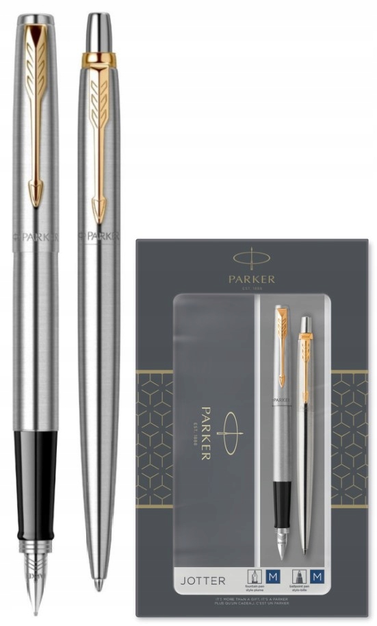 ZESTAW PARKER PIÓRO WIECZNE + DŁUGOPIS Jotter Stainless Steel GT 2093257