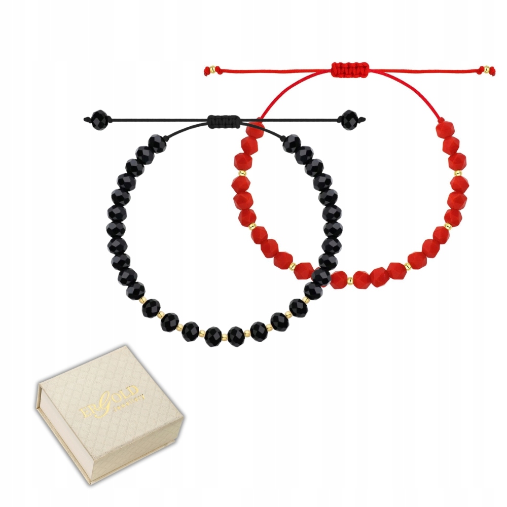Sada Provázkových Náramků Černá Červená Turmalín Jadeit Zlaté Kuličky