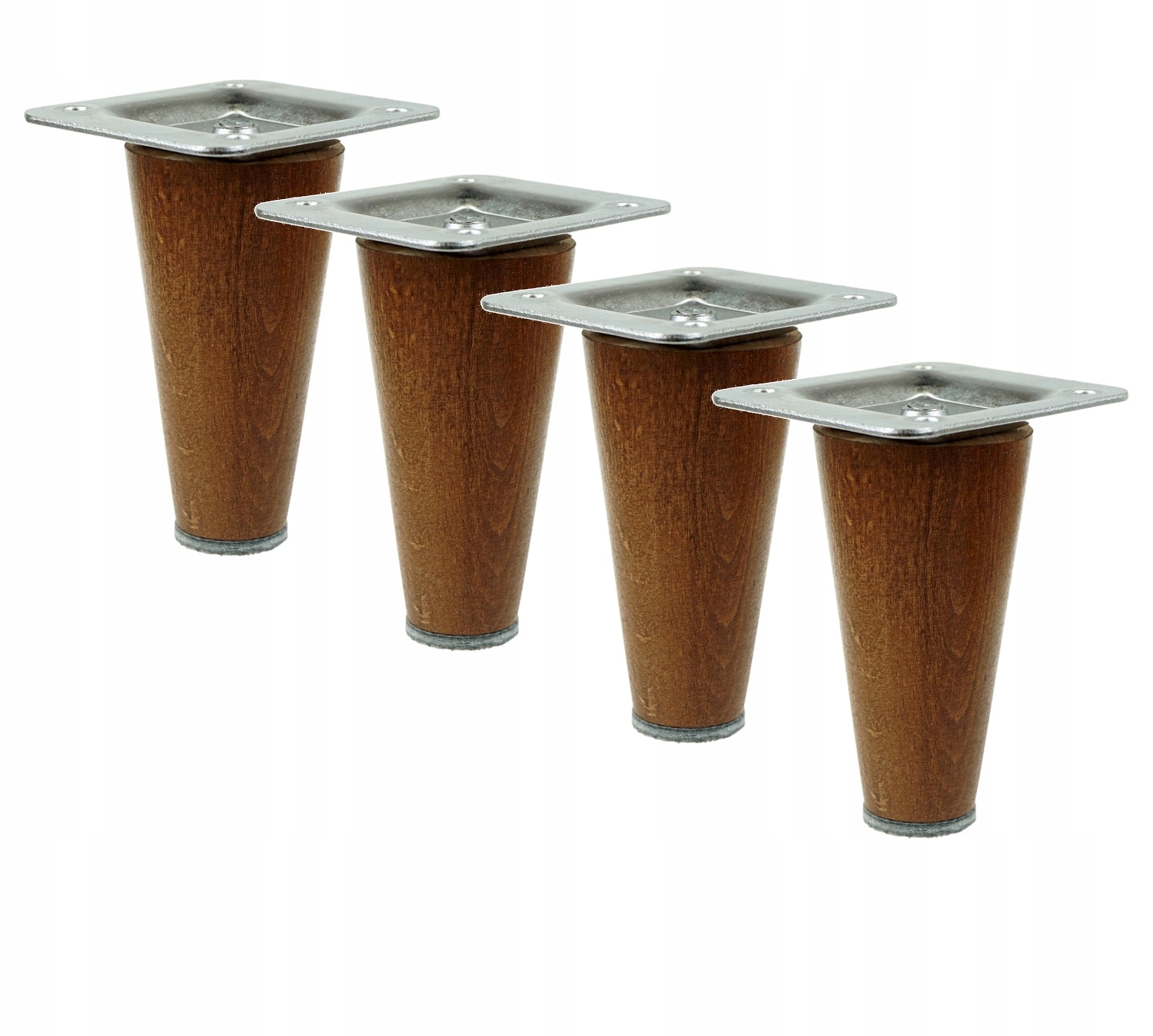 

4 x nogi nóżki drewniane 8 cm z blachami orzech