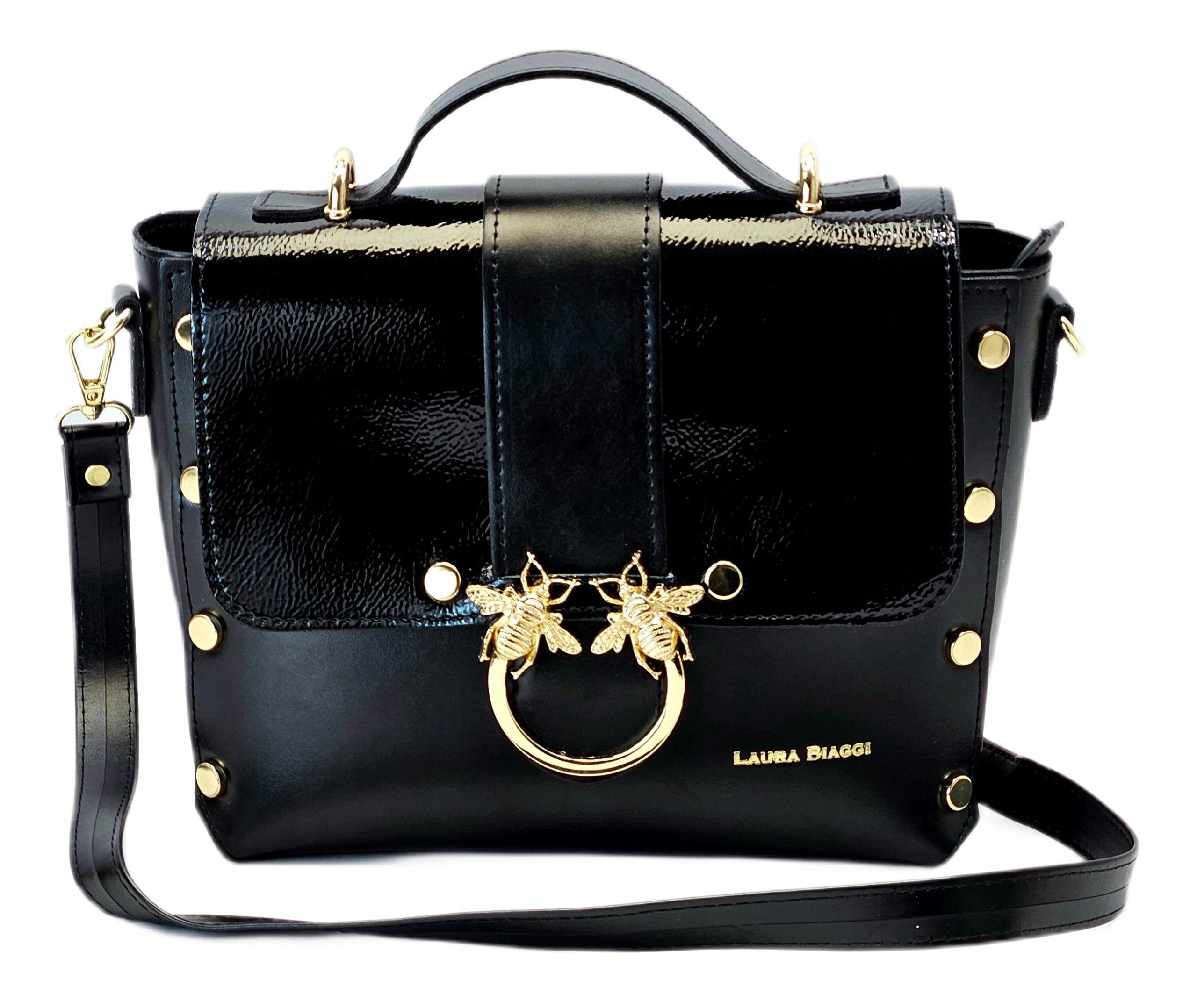 Laura Biaggi Dámská kabelka Přes Rameno Kožená Kufřík na rameno Černá