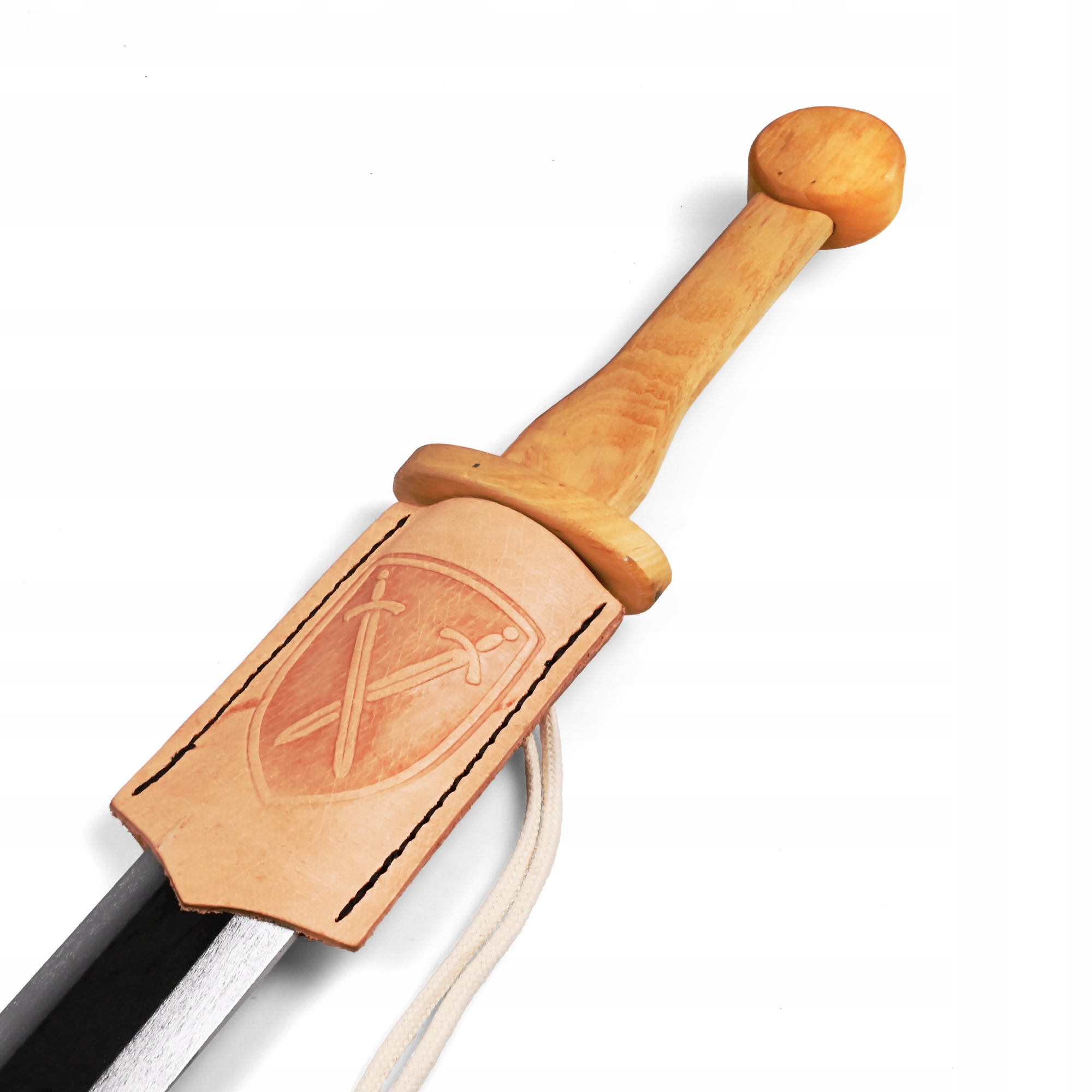 Miecz Gladius Rudis i krótki Pendant | Drewno Skóra | 65 cm | Rzymski Gladi