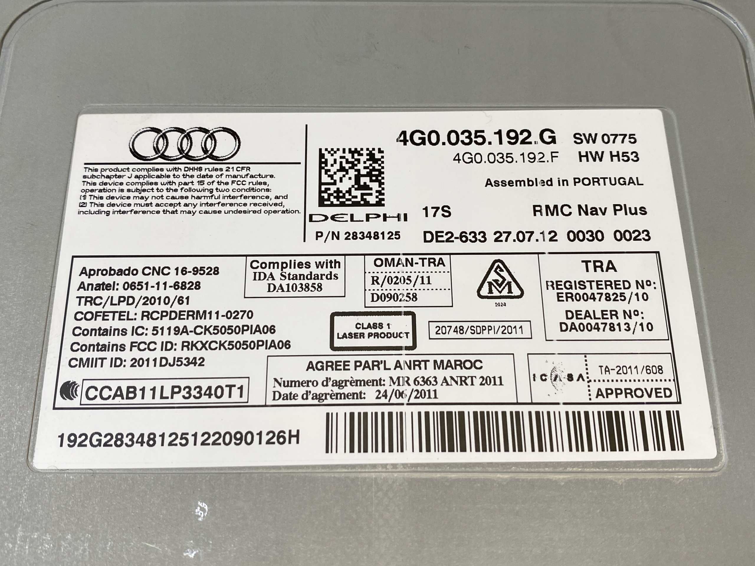 AUDI A6 A7 4G C7 player navigation SD 4G0035192G