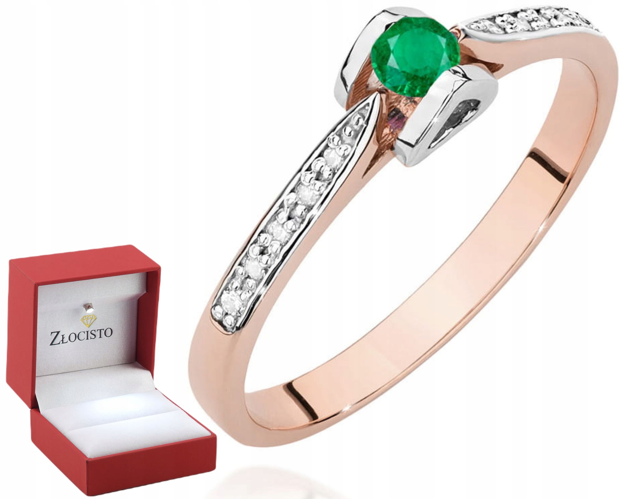 Růžové Zlato Prstýnek S Brilianty A Smaragdem Gravírování Bonus 585