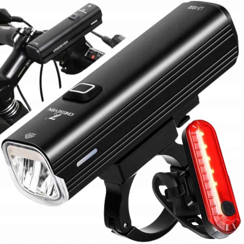 Mocna Lampka ROWEROWA Światło LED przód + tył 1000lm latarka 4800mAh ROWER Marka KINGSEVEN