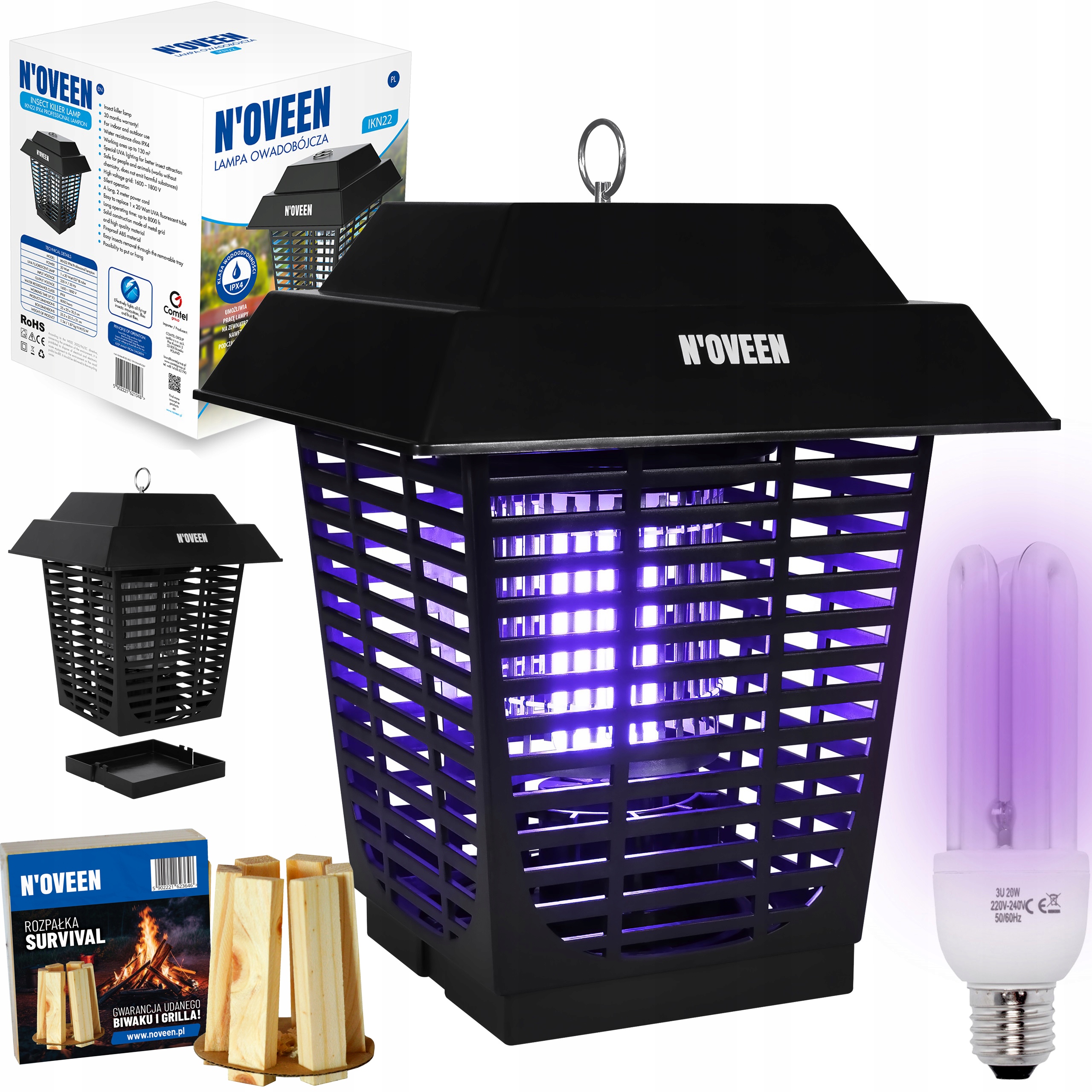 Lampa Owadobójcza IKN22 130m2 Komary Muchy Zewnątrz/wewnątrz IPX4 Lampion