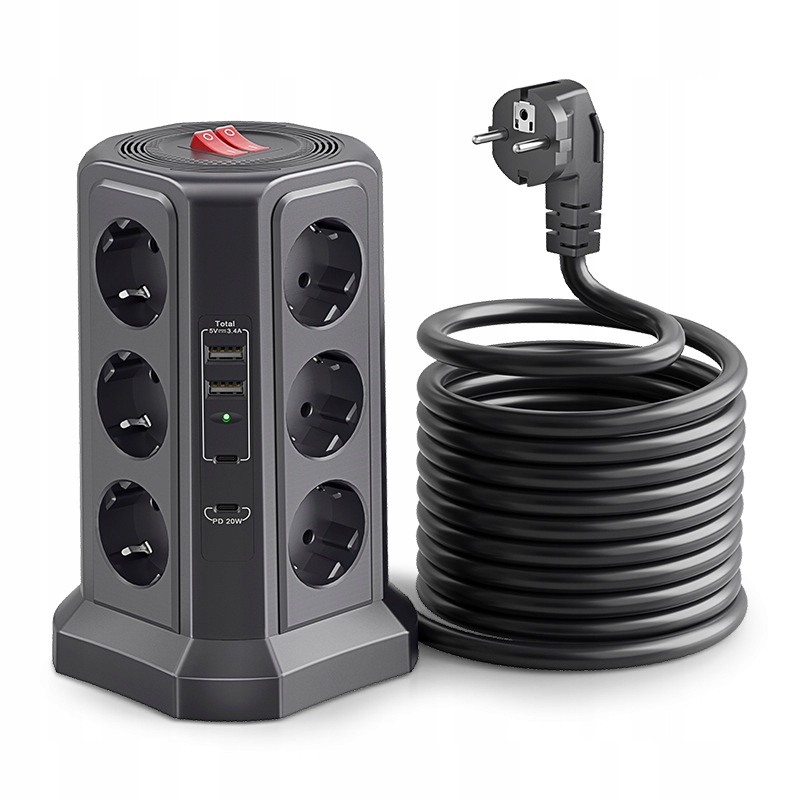 Power Vežová lišta 12 Eu, Pd 20W, 2 Usb 5V, 1 Typ C