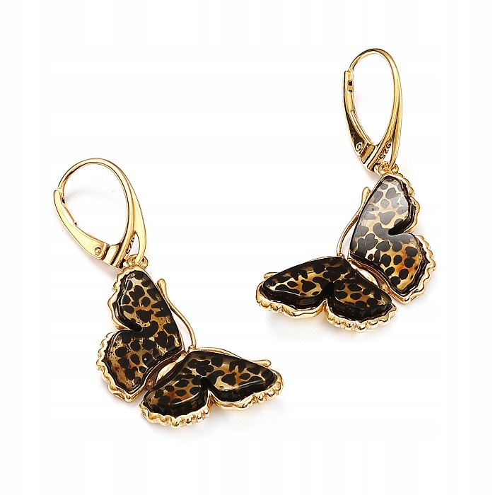 Náušnice Harf stříbro jantar motýl