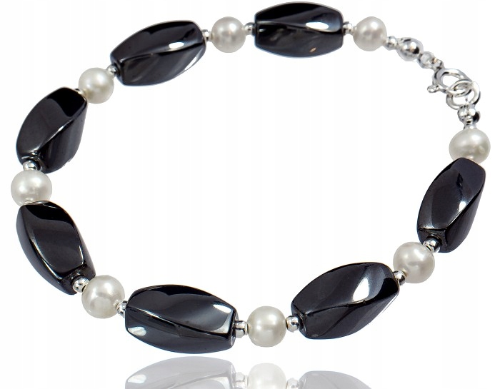 Perla Hematit Krásný náramek Stříbro