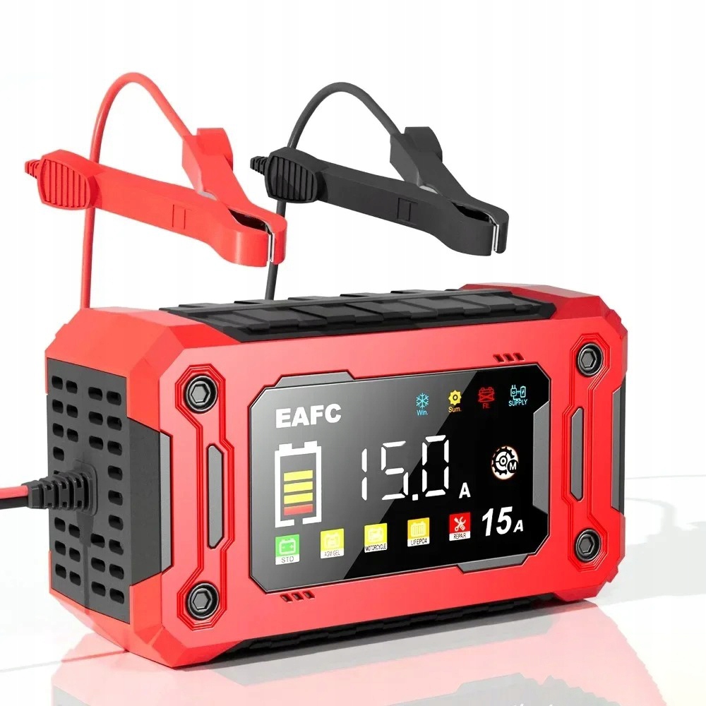 Automatyczny prostownik ładowarka 12V 15A LCD z funkcją naprawy akumulatora