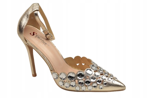 Boty LL-358 vel 40 Výstupní Zlaté Módní Zirkony Silvestr Na Špendlíku