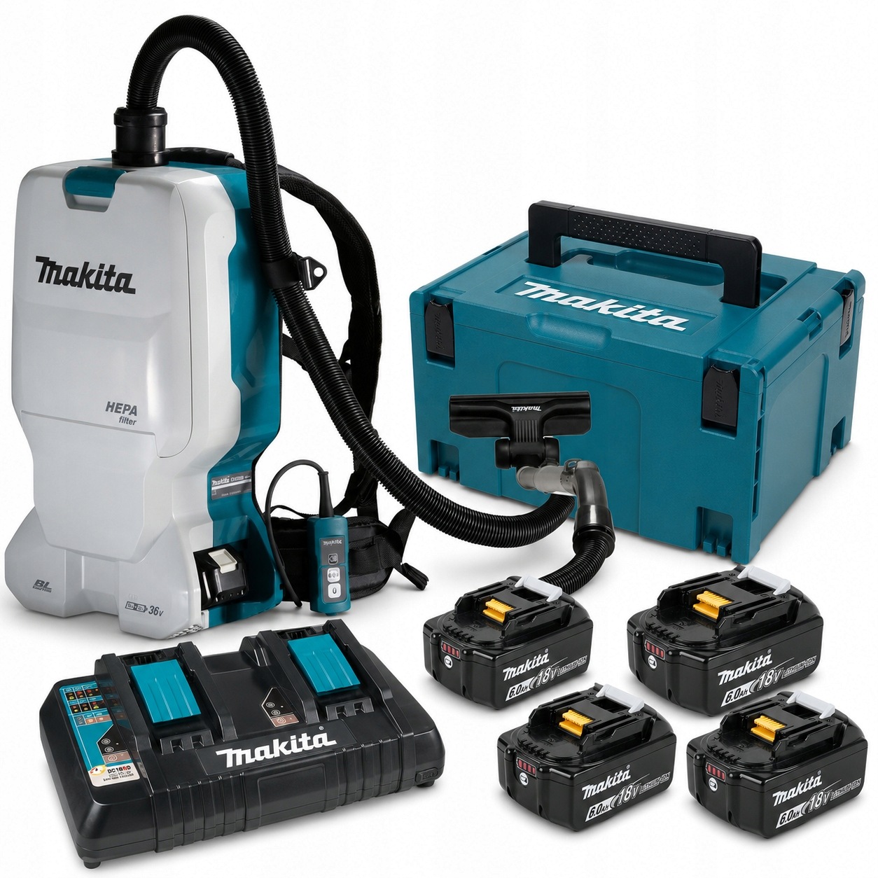 Zestaw Odkurzacz Akumulatorowy Plecakowy 6L 36V Hepa 4x6.0AH DVC660Z Makita