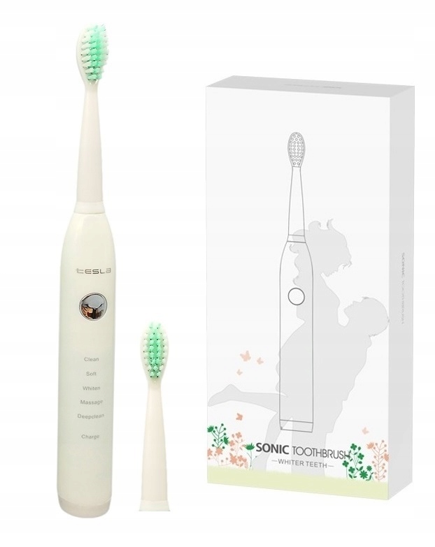 SONICZNA SZCZOTECZKA DO ZĘBÓW TESLA 5 FUNKCJI BIAŁA + 2 KOŃCÓWKI