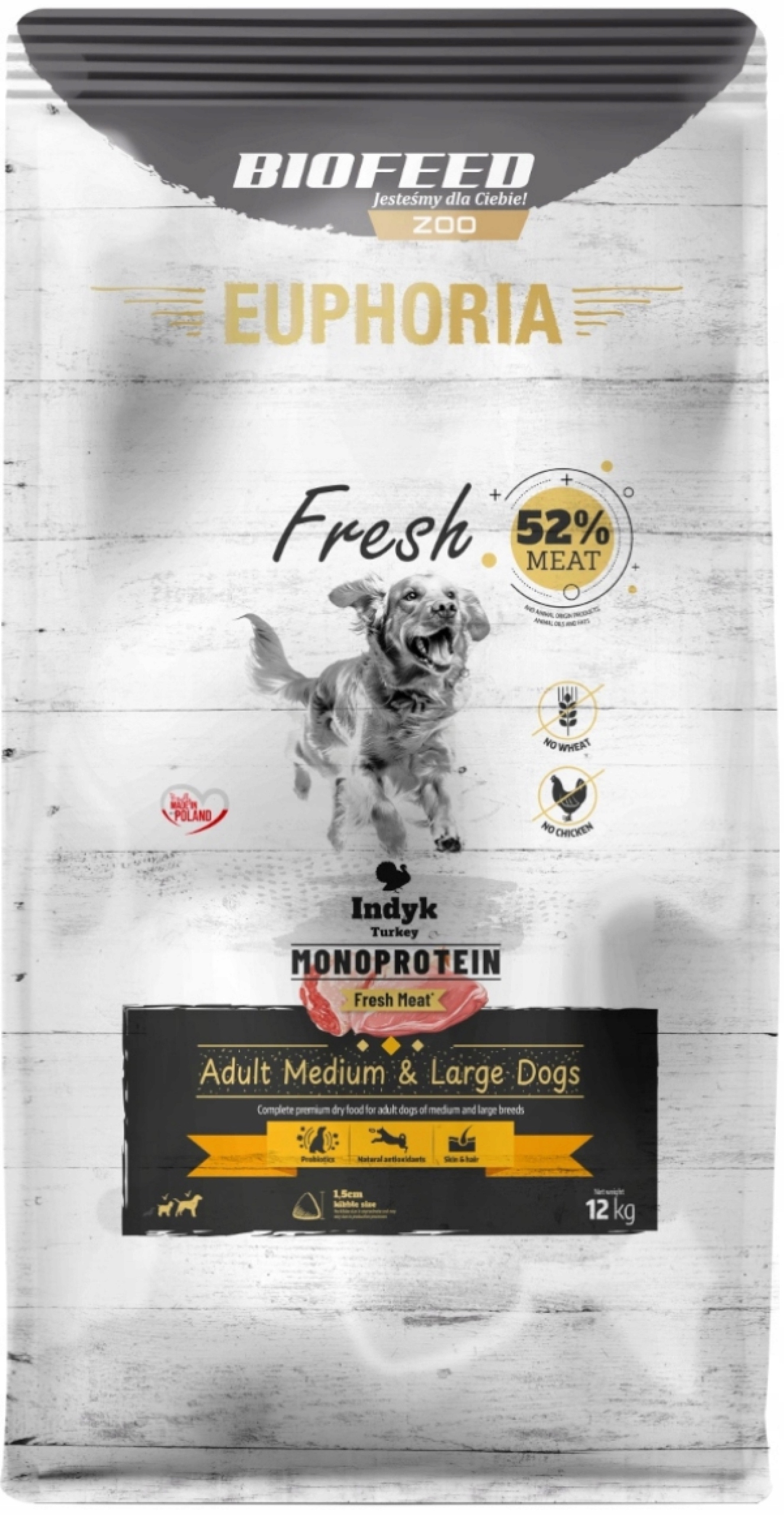 Euphoria Fresh Meat Karma dla psa średnie duże rasy Mono Indyk M/L 12kg