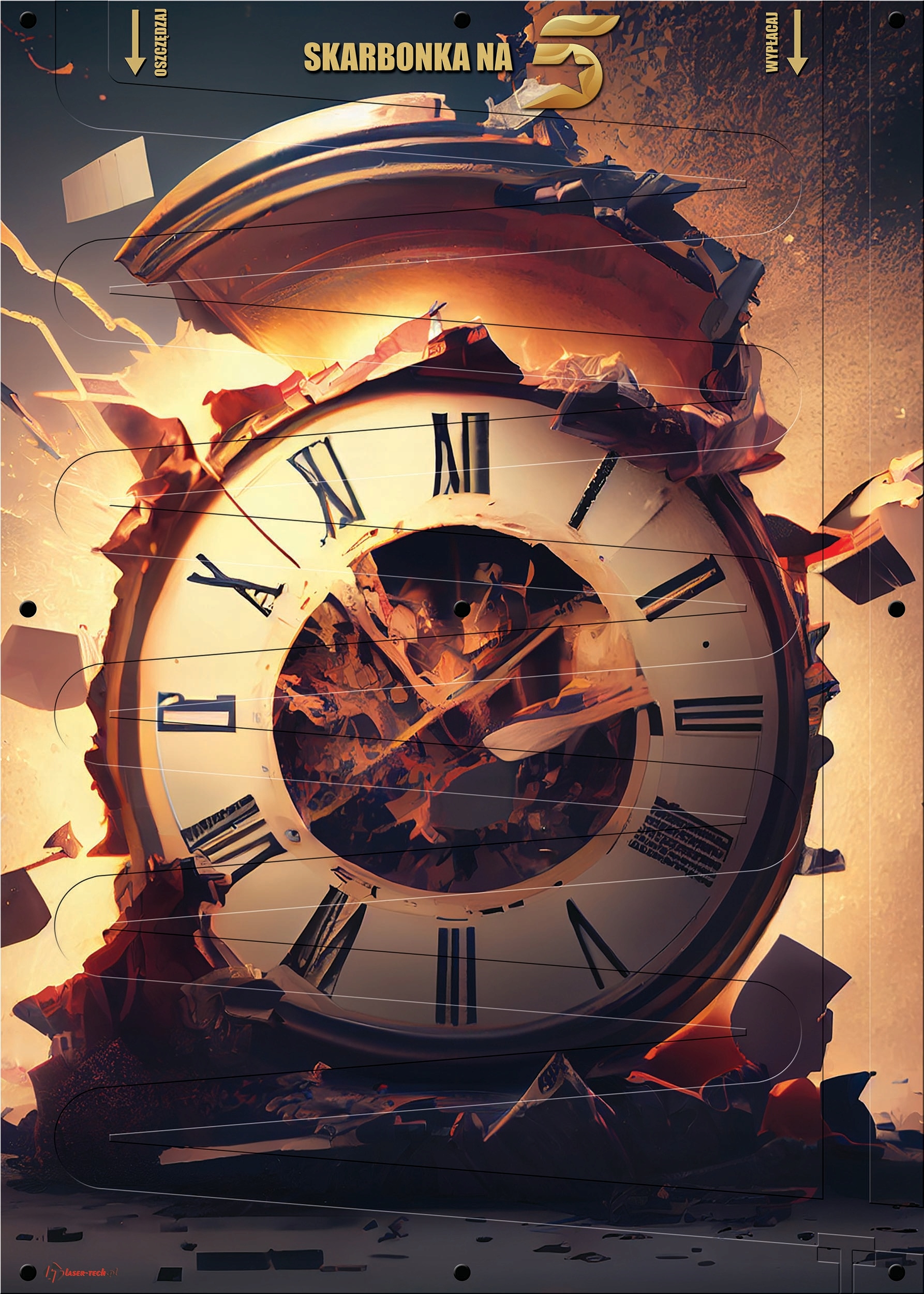 Pokladna Na Peníze 5 Pln XXL nástěnné 50x70 cm Obrazové Hodiny Dekorace