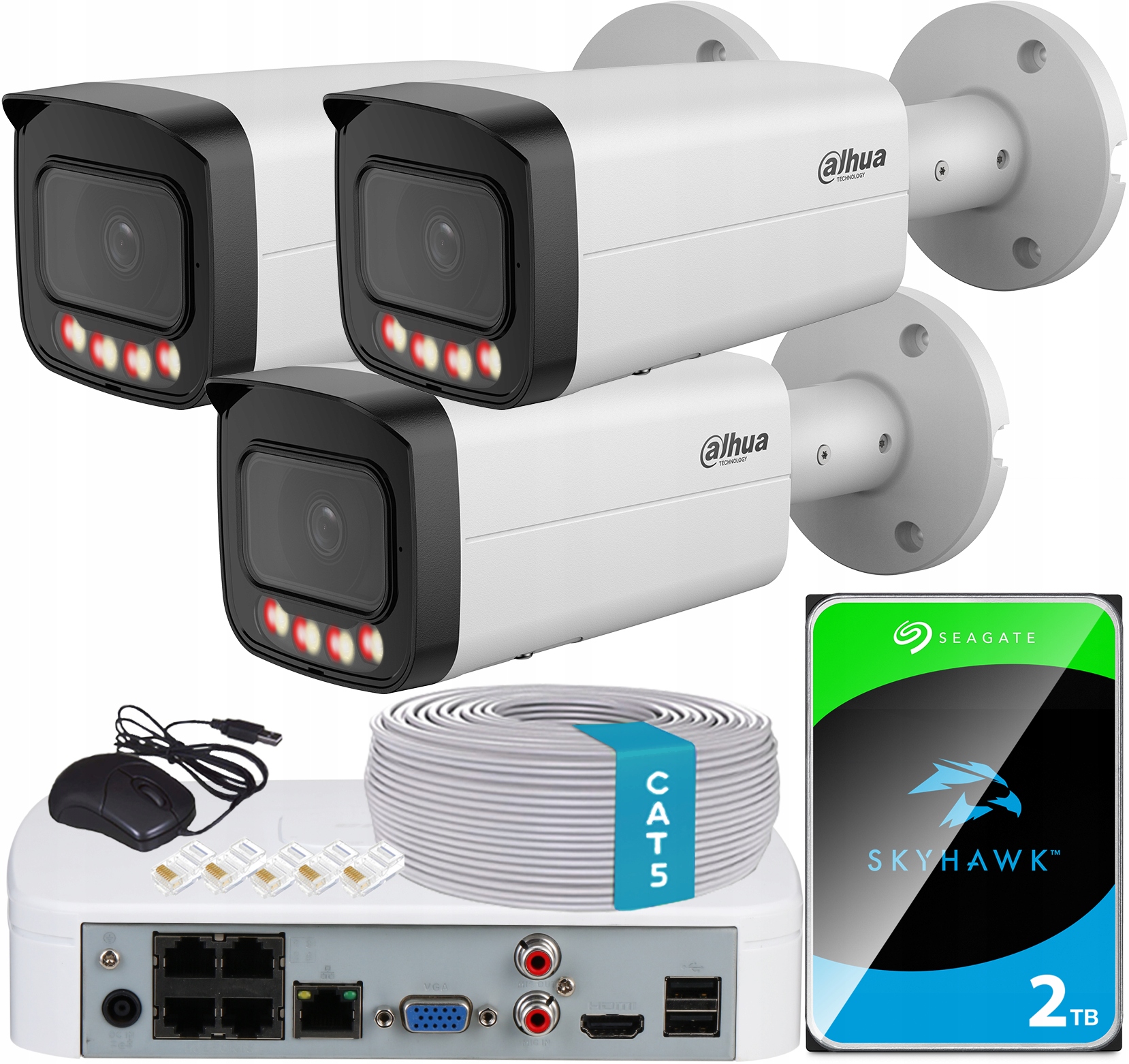 Sada kamier 12MPx 3x Ip kamera Dahua Dual Light Vonkajšia 4x PoE 2TB