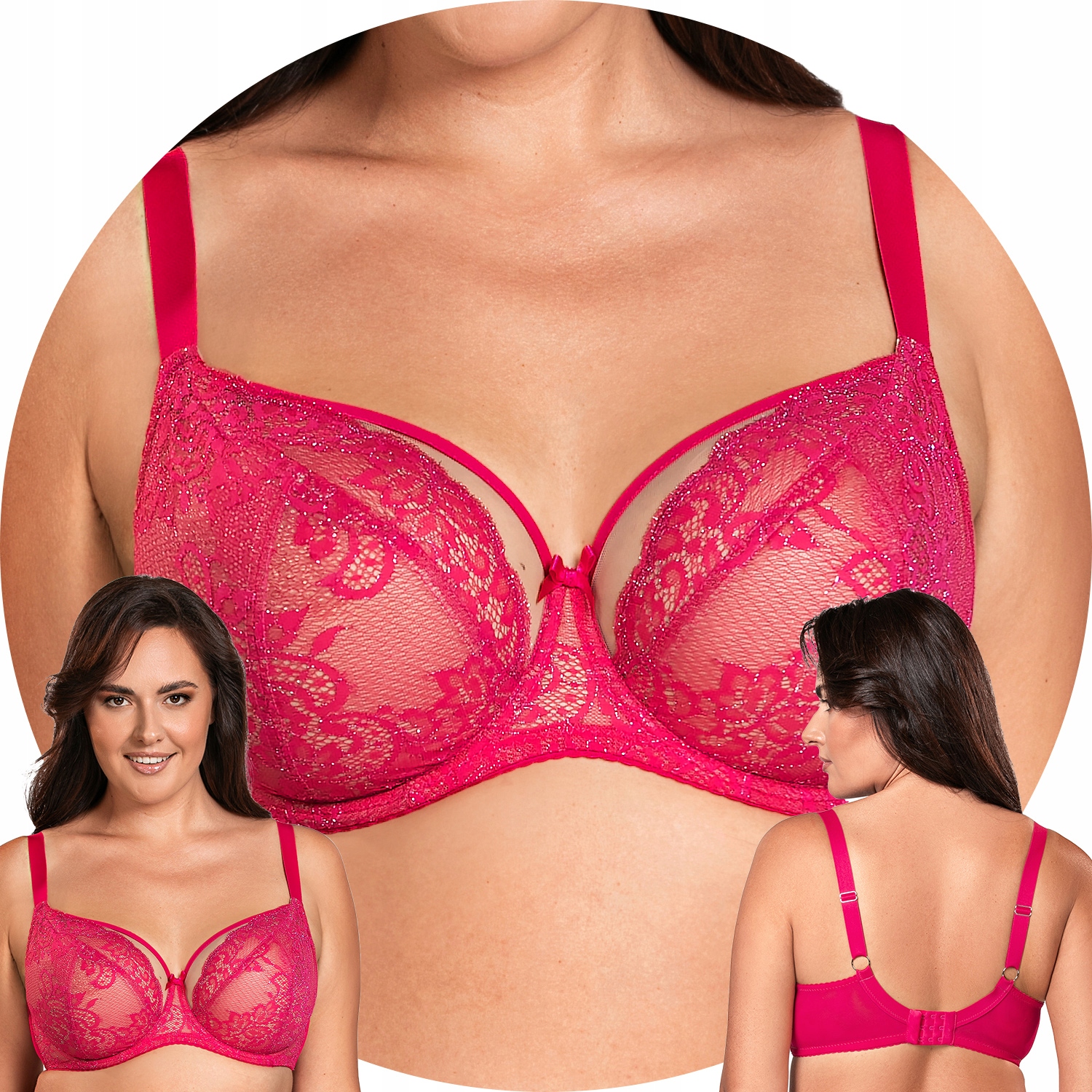 Vivisence 1044 fuksja koronka różowy Biustonosz miękki 80E Soft