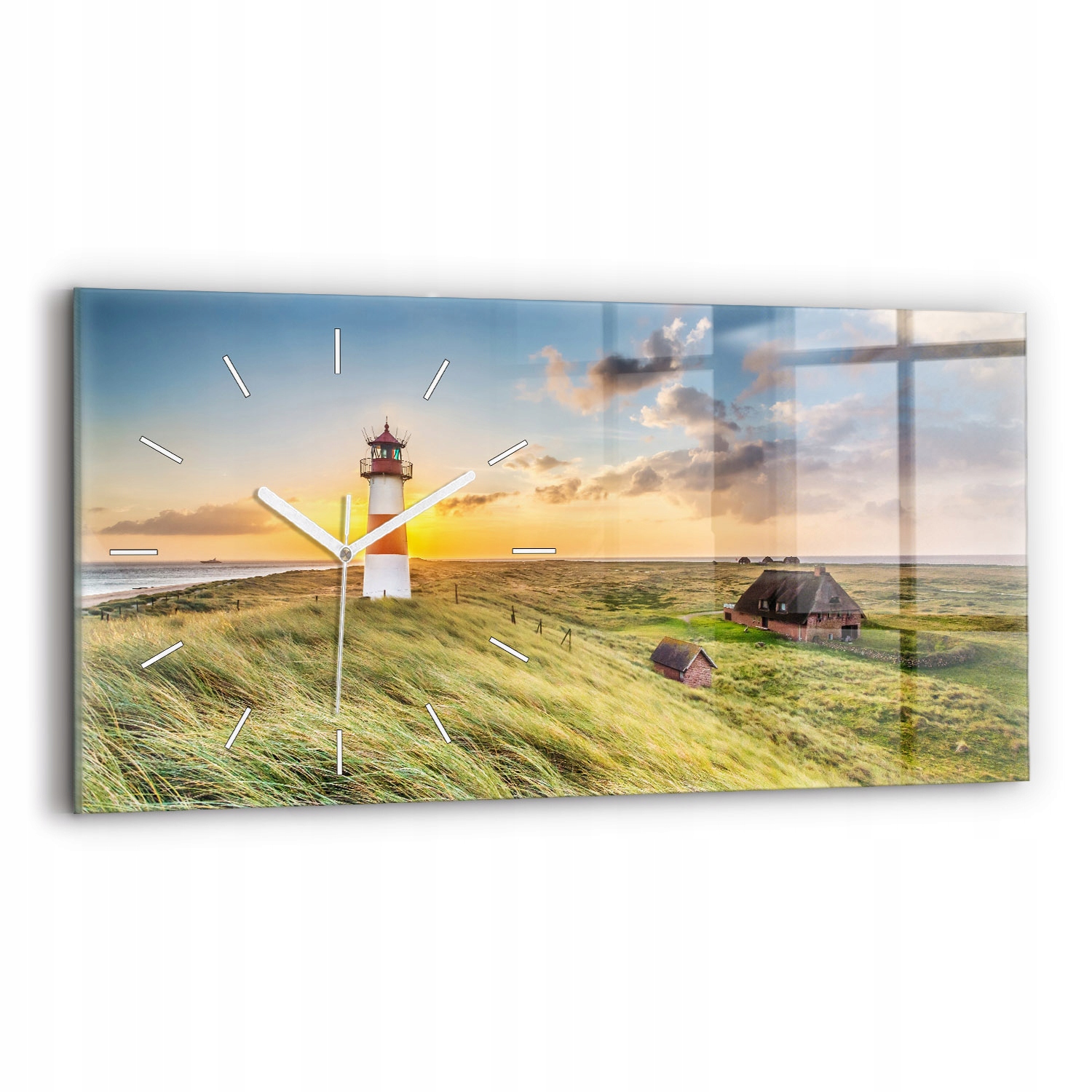 Moderní skleněné hodiny s nástěnnou grafikou 60 x 30 cm Maják