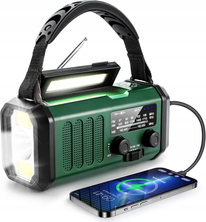 Prenosné Núdzové Rádio Fm/am Solárne s kľukou Powerbank Baterka 10000 mAh